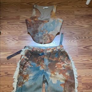 Maniere de voir brand -denim corset vest and cargo pants Set 6